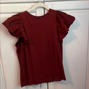 Elegant Ruffled Sleeve Red Top